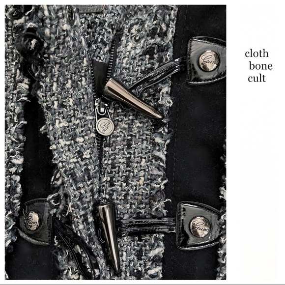 GUESS Woven Black & White Hooded COAT (EUC) - Picture 14 of 16